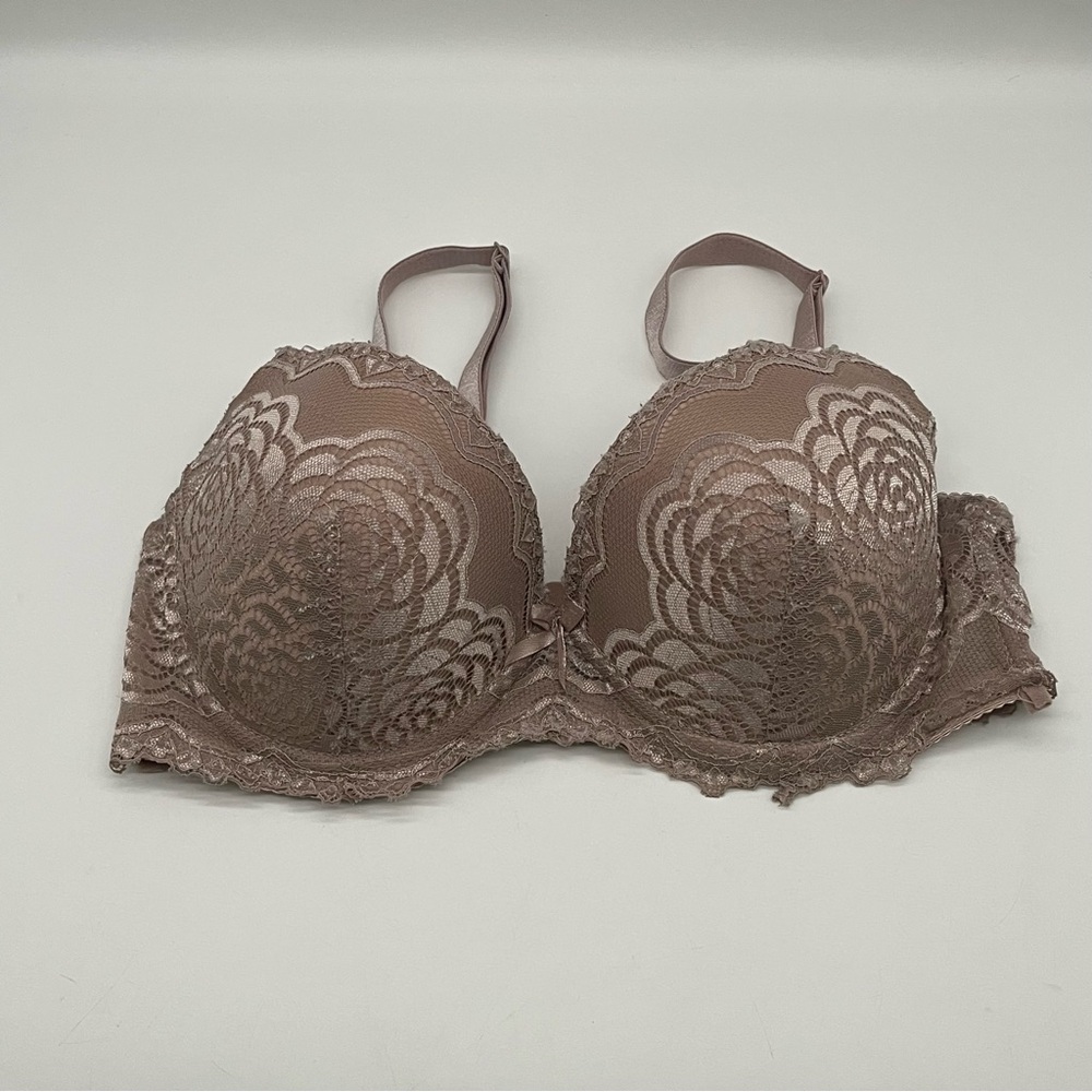 Rene Rofe Beige Floral Lace Adjustable Straps Underwire Push Up Bra Size 36D